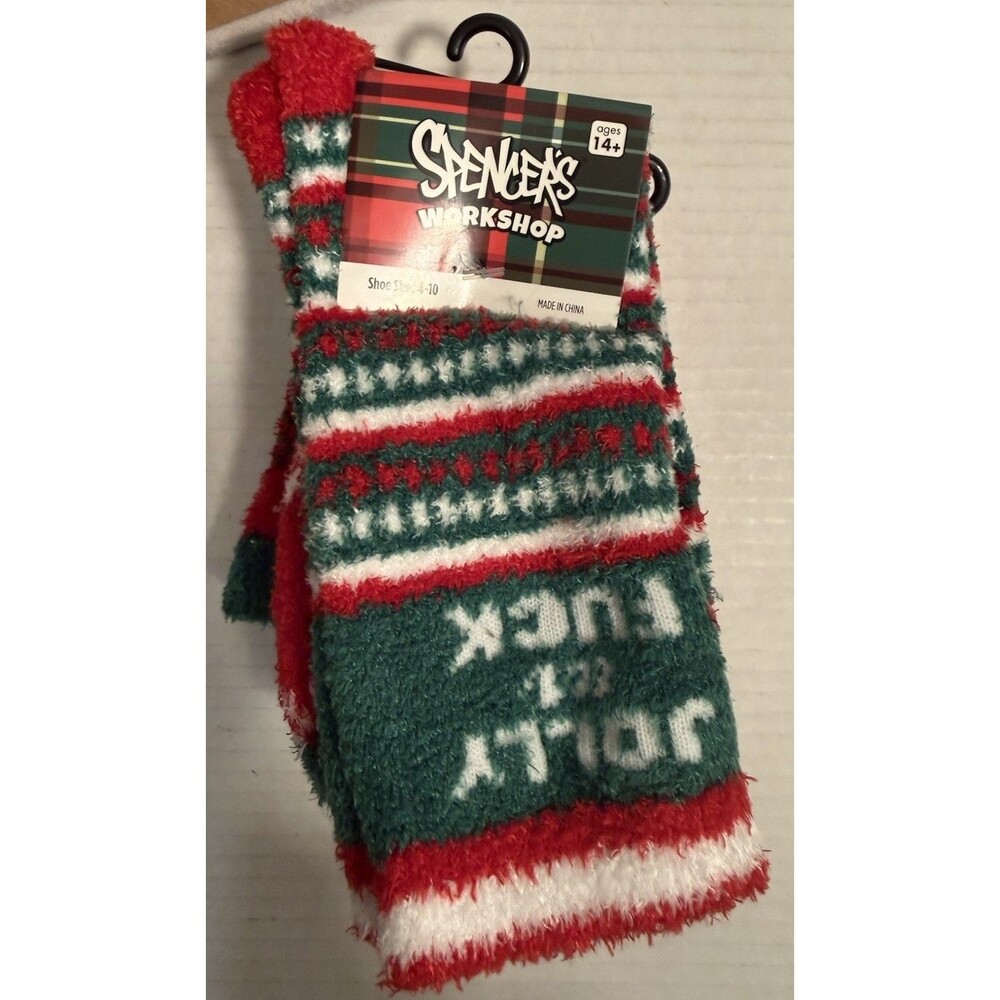 Spencer's Workshop Merry (Efen) Christmas Jolly Sz Shoe Size 4-10 Fuzzy 14+ Dee
